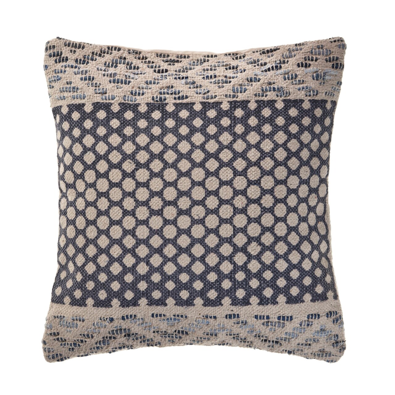 Laddha Home Designs 20" Denim Blue and Ivory Detailed Geometric Square Throw Pillow